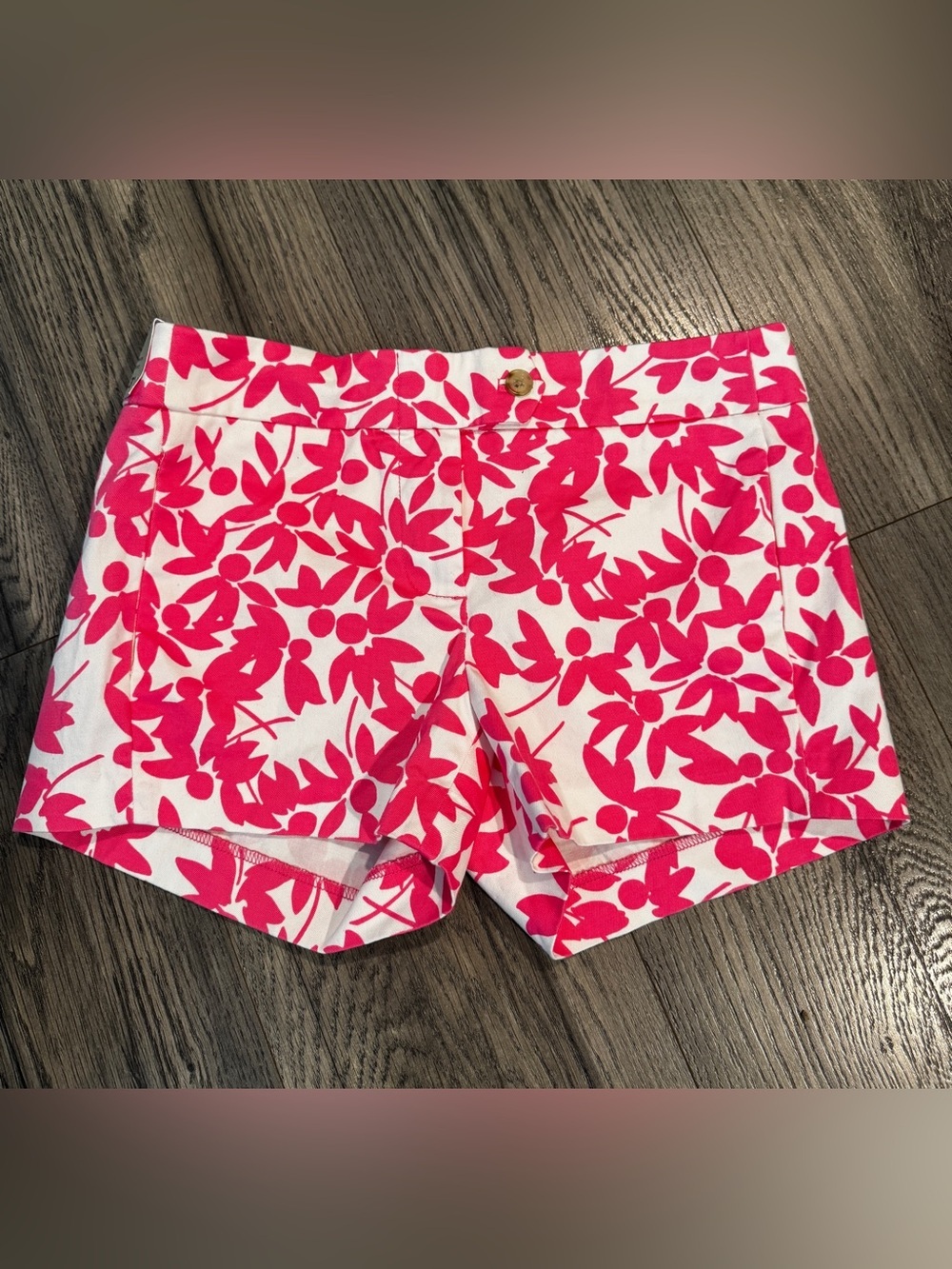 NWT-J. Crew White Shorts- Bright Pink Floral Pattern-Stretch Chino-City Fit-00
